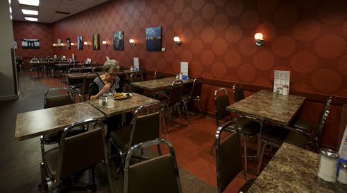 MIKE DEAL / WINNIPEG FREE PRESS
Nathan Detroit's Lunch Pad, 1 Lombard Place (directly beneath the Richardson Bldg/Fairmont Hotel) 
Fraydel Yamron sits down for a quick meal after the lunch rush is over.
180906 - Thursday, September 06, 2018.