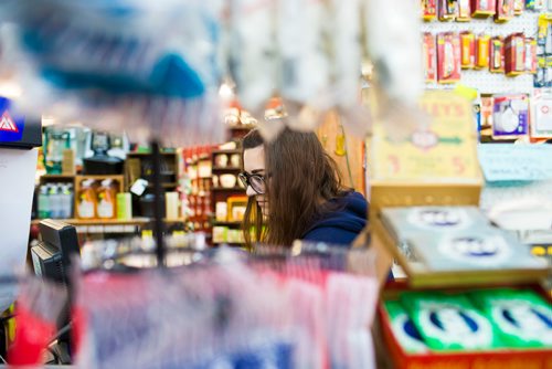 MIKAELA MACKENZIE / WINNIPEG FREE PRESS
Anna Krulicki, co-manager, places an order at Pollock's Co-op on Main Street in Winnipeg on Thursday, Sept. 6, 2018. 
Winnipeg Free Press 2018.