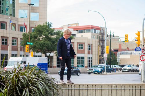 MIKAELA MACKENZIE / WINNIPEG FREE PRESS
Brent Bellamy, architect and active advocate for opening Portage and Main to pedestrians, poses for a portrait at the famed intersection in Winnipeg on Thursday, Sept. 6, 2018. 
Winnipeg Free Press 2018.