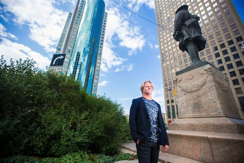 MIKAELA MACKENZIE / WINNIPEG FREE PRESS
Brent Bellamy, architect and active advocate for opening Portage and Main to pedestrians, poses for a portrait at the famed intersection in Winnipeg on Thursday, Sept. 6, 2018. 
Winnipeg Free Press 2018.