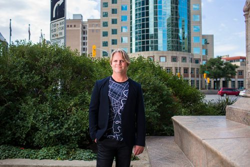 MIKAELA MACKENZIE / WINNIPEG FREE PRESS
Brent Bellamy, architect and active advocate for opening Portage and Main to pedestrians, poses for a portrait at the famed intersection in Winnipeg on Thursday, Sept. 6, 2018. 
Winnipeg Free Press 2018.