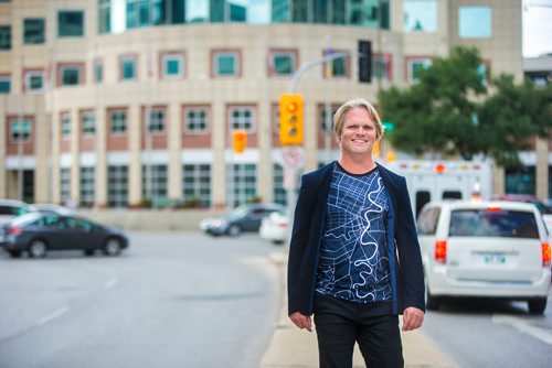 MIKAELA MACKENZIE / WINNIPEG FREE PRESS
Brent Bellamy, architect and active advocate for opening Portage and Main to pedestrians, poses for a portrait at the famed intersection in Winnipeg on Thursday, Sept. 6, 2018. 
Winnipeg Free Press 2018.