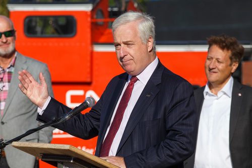 MIKE DEAL / WINNIPEG FREE PRESS
Sean Finn, Executive vice-president at CN, during an announcement of a partnership with The Forks, a renaming of the stage, "CN Stage and Field," and a presentation of $750,000 towards future projects.
180907 - Friday, September 07, 2018.