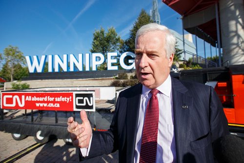 MIKE DEAL / WINNIPEG FREE PRESS
Sean Finn, Executive vice-president at CN, during an announcement of a partnership with The Forks, a renaming of the stage, "CN Stage and Field," and a presentation of $750,000 towards future projects.
180907 - Friday, September 07, 2018.