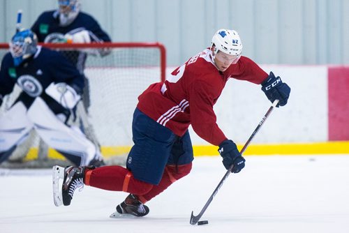 MIKAELA MACKENZIE / WINNIPEG FREE PRESS
Defenceman Nelson Nogier skates at the MTS Iceplex in Winnipeg on Friday, Sept. 7, 2018. 
Winnipeg Free Press 2018.