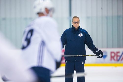 MIKAELA MACKENZIE / WINNIPEG FREE PRESS
Jets coach Paul Maurice skates during practice at the MTS Iceplex in Winnipeg on Friday, Sept. 7, 2018. 
Winnipeg Free Press 2018.