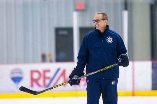 MIKAELA MACKENZIE / WINNIPEG FREE PRESS
Jets coach Paul Maurice skates during practice at the MTS Iceplex in Winnipeg on Friday, Sept. 7, 2018. 
Winnipeg Free Press 2018.