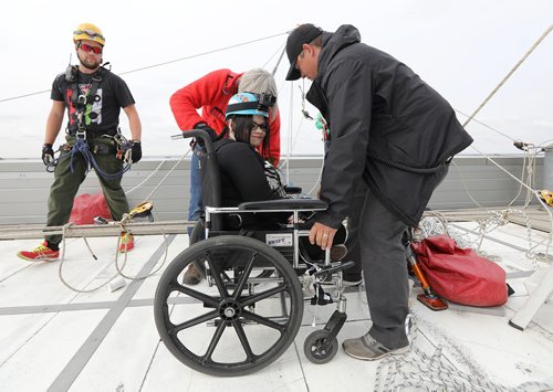 JASON HALSTEAD / WINNIPEG FREE PRESS

Society for Manitobans with Disabilities (SMD) Foundation/Easter Seals Manitoba Ability Rappeller Samantha Brouillette gets ready for her drop at the 14th Annual Easter Seals Drop Zone, a fundraising event in support of SMD, at the Manitoba Hydro Building in Downtown Winnipeg on Aug. 28, 2018. (See Social Page)
