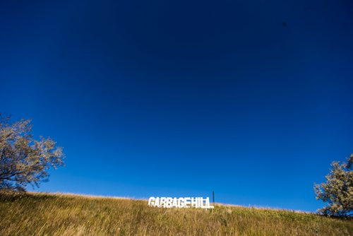 MIKAELA MACKENZIE / WINNIPEG FREE PRESS
A Hollywood-esque sign marks Garbage Hill in Winnipeg on Monday, Sept. 10, 2018. 
Winnipeg Free Press 2018.