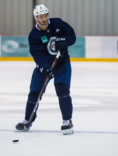 MIKE DEAL / WINNIPEG FREE PRESS
Winnipeg Jets' Jacob Trouba (8) takes part in a pre-season skate at the BellMTS IcePlex Monday morning. 
180910 - Monday, September 10, 2018.