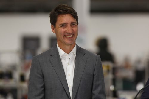 MIKE DEAL / WINNIPEG FREE PRESS
Prime Minister Justin Trudeau smiles during a press conference at a new 700 employee Canada Goose manufacturing facility in Winnipeg. 
180911 - Tuesday, September 11, 2018.