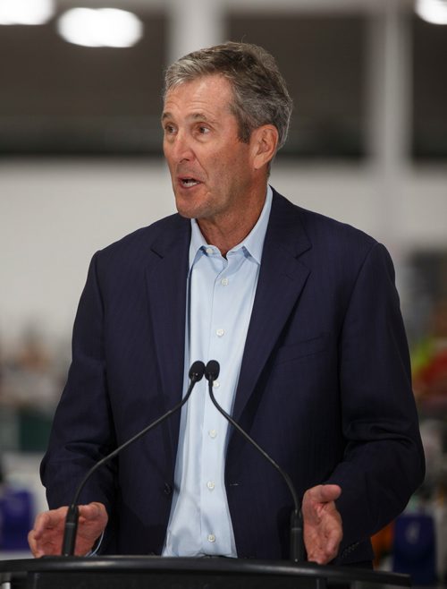 MIKE DEAL / WINNIPEG FREE PRESS
Premier Brian Pallister during a press conference at a new 700 employee Canada Goose manufacturing facility in Winnipeg. 
180911 - Tuesday, September 11, 2018.