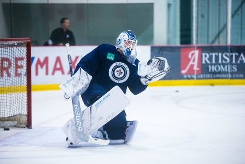 MIKAELA MACKENZIE / WINNIPEG FREE PRESS
Jets goalie Laurent Brossoit practices at the MTS Iceplex in Winnipeg on Wednesday, Sept. 12, 2018.  
Winnipeg Free Press 2018.