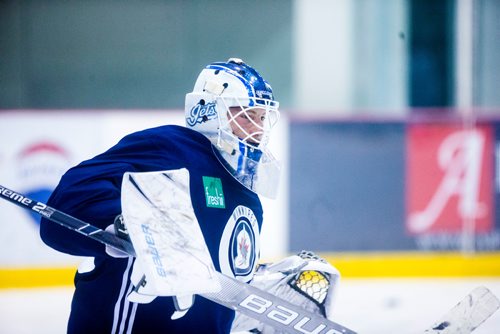 MIKAELA MACKENZIE / WINNIPEG FREE PRESS
Jets goalie Laurent Brossoit practices at the MTS Iceplex in Winnipeg on Wednesday, Sept. 12, 2018.  
Winnipeg Free Press 2018.