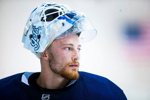 MIKAELA MACKENZIE / WINNIPEG FREE PRESS
Jets goalie Laurent Brossoit practices at the MTS Iceplex in Winnipeg on Wednesday, Sept. 12, 2018.  
Winnipeg Free Press 2018.