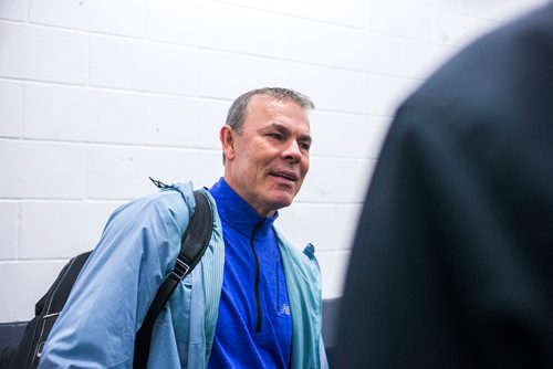 MIKAELA MACKENZIE / WINNIPEG FREE PRESS
Skills coach Adam Oates speaks to the media after a Jets practice at the MTS Iceplex in Winnipeg on Wednesday, Sept. 12, 2018.  
Winnipeg Free Press 2018.