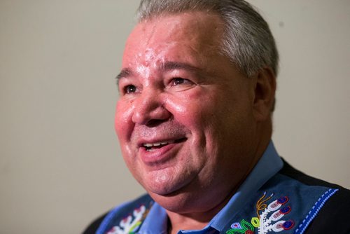 MIKAELA MACKENZIE / WINNIPEG FREE PRESS
Manitoba Metis Federation President David Chartrand speaks to the media after meeting with the Minister of Crown Services and the Minister of Indigenous and Northern Affairs at the Manitoba Legislative Building in Winnipeg on Wednesday, Sept. 12, 2018.  
Winnipeg Free Press 2018.