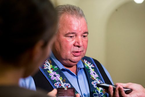 MIKAELA MACKENZIE / WINNIPEG FREE PRESS
Manitoba Metis Federation President David Chartrand speaks to the media after meeting with the Minister of Crown Services and the Minister of Indigenous and Northern Affairs at the Manitoba Legislative Building in Winnipeg on Wednesday, Sept. 12, 2018.  
Winnipeg Free Press 2018.