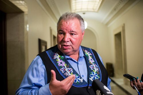 MIKAELA MACKENZIE / WINNIPEG FREE PRESS
Manitoba Metis Federation President David Chartrand speaks to the media after meeting with the Minister of Crown Services and the Minister of Indigenous and Northern Affairs at the Manitoba Legislative Building in Winnipeg on Wednesday, Sept. 12, 2018.  
Winnipeg Free Press 2018.