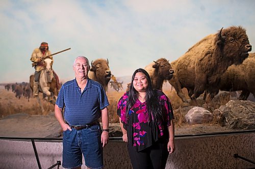 MIKAELA MACKENZIE / WINNIPEG FREE PRESS
Tom Lurvey (left) and Janine Orcullo, who both volunteer at the Manitoba Museum, pose at the museum in Winnipeg on Thursday, Sept. 13, 2018.  
Winnipeg Free Press 2018.