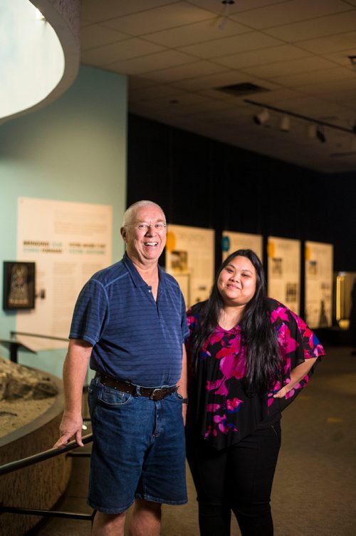 MIKAELA MACKENZIE / WINNIPEG FREE PRESS
Tom Lurvey (left) and Janine Orcullo, who both volunteer at the Manitoba Museum, pose at the museum in Winnipeg on Thursday, Sept. 13, 2018.  
Winnipeg Free Press 2018.