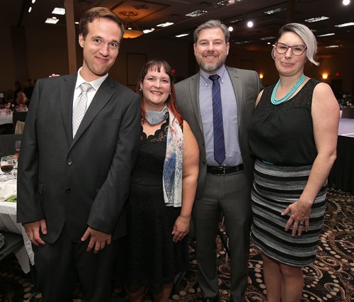 JASON HALSTEAD / WINNIPEG FREE PRESS

L-R: Jacek Garbowicz (guest speaker), Tania Douglas (director of development, Inclusion Winnipeg), Scott Smith (guest speaker) and Rachel Smith at Inclusion Winnipeg's Fall for Fashion gala dinner and runway show at the Victoria Inn Hotel & Convention Centre on Sept. 6, 2018. (See Social Page)