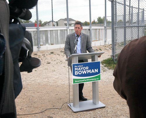 PHIL HOSSACK / WINNIPEG FREE PRESS - Mayor Brian Bowman campaigning at the South Winnipeg Community Centre Monday. Aldo's story. - Sept 17, 2018