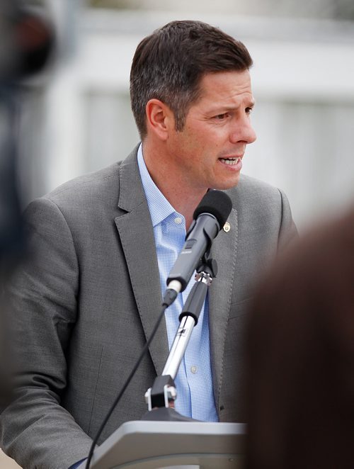 PHIL HOSSACK / WINNIPEG FREE PRESS - Mayor Brian Bowman campaigning at the South Winnipeg Community Centre Monday. Aldo's story. - Sept 17, 2018