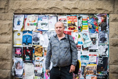 MIKAELA MACKENZIE / WINNIPEG FREE PRESS
Antero Lindblad puts up posters in the Exchange District in Winnipeg on Friday, Sept. 14, 2018.  Lindblad has made his living for over 20 years by doing this, for 25 cents a poster.
Winnipeg Free Press 2018.