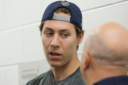 MIKE DEAL / WINNIPEG FREE PRESS
Winnipeg Jets' Logan Stanley (64) after group one's ice session during training camp Tuesday morning at the BellMTS Iceplex.
180918 - Tuesday, September 18, 2018.