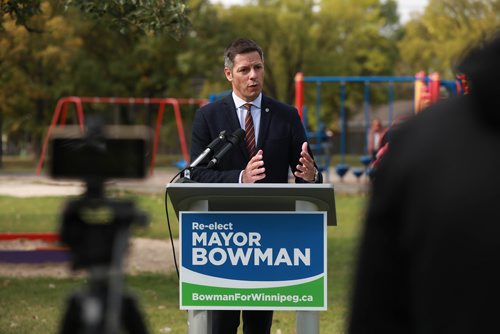 RUTH BONNEVILLE / WINNIPEG FREE PRESS 

Mayor Brian Bowman discusses details to help build a safe and inclusive city for families as Winnipegs population grows toward a million people at presser held at Harrow Park (corner of Harrow and Fleet) Wednesday. 



September 19/18 
