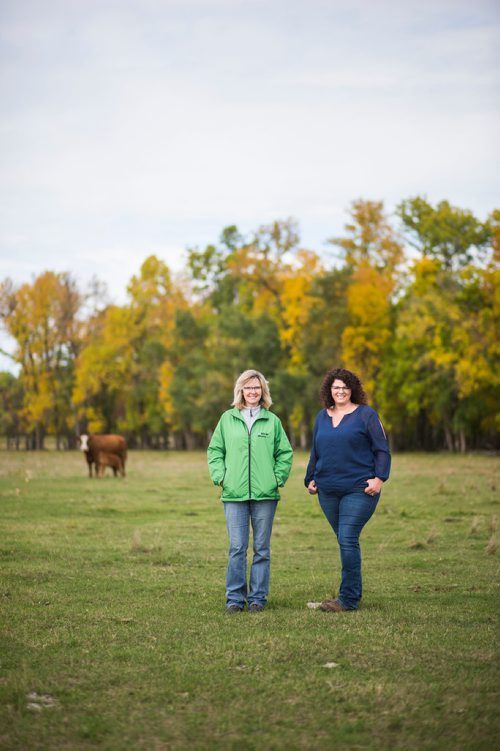 MIKAELA MACKENZIE / WINNIPEG FREE PRESS
Taralea Simpson (left) and Tracy Wood, owners of Farm Away, pose for a portrait in the cattle field of their family farm just outside of Portage la Prairie on Wednesday, Sept. 19, 2018.  
Winnipeg Free Press 2018.