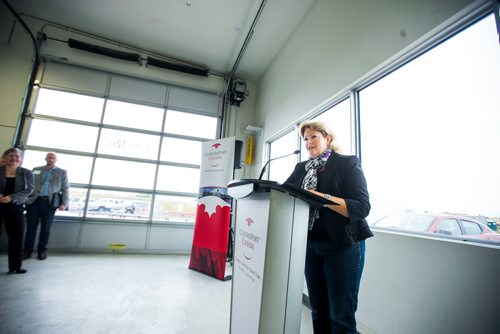 MIKAELA MACKENZIE / WINNIPEG FREE PRESS
Diane Gray, President & CEO, CentrePort Canada Inc. announces two companies building new facilities at Brookside Industrial Park Phase III in Winnipeg on Thursday, Sept. 20, 2018.  
Winnipeg Free Press 2018.