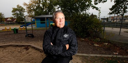 PHIL HOSSACK / WINNIPEG FREE PRESS -Pat Werestiuk poses at Pascoe Field and Community Centre Thursday. Pat has elevated levels of lead in his bloodstrem and grew up and played here in Weston on the community centre's fields and grounds as a kid.- Sept20, 2018