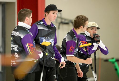 TREVOR HAGAN / WINNIPEG FREE PRESS
JT Ryan, second from left, with his rink, at the Granite Curling Club, Sunday, September 23, 2018.