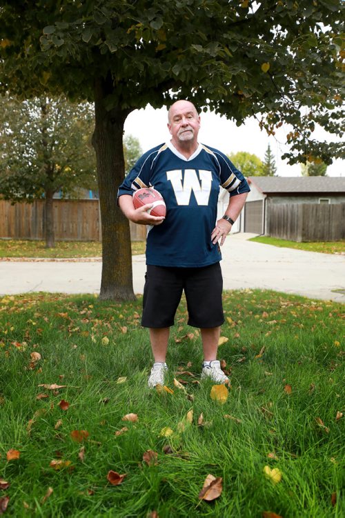 RUTH BONNEVILLE / WINNIPEG FREE PRESS 

49.8 Intersection piece about Chris Matthew, a retired high school teacher who, six days before the 2001 Grey Cup - when the Bombers were heavily favoured to beat the Calgary Stampeders - made an offhand remark in a bar that he was going to wear shorts (it was a cold November night) until the Bombers won the Cup, thinking they would win it all the following Sunday. Here we are, 6,100-plus days later and Chris, who retired from teaching seven years ago, is still wearing shorts, everyday, year-round, everywhere he goes. At this point he figures even if the Bombers win the cup one day, he'll throw on a pair of pants for one day then go right back to shorts, he's so used to it.

Portraits of Chris Matthew outside his home in his shorts and Bomber jersey.  He has one pair of black pants he wears to funerals and a kilt that he wears to weddings.  


Dave Sanderson story.


SEPT 24,2018