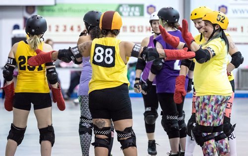 SUBMITTED PHOTO / MATT DUBOFF

Skaters take part in the Winnipeg Roller Derby League's FUNraiser game in support of the North Point Douglas Women's Centre on Sept. 7, 2018. (See Social Page)
