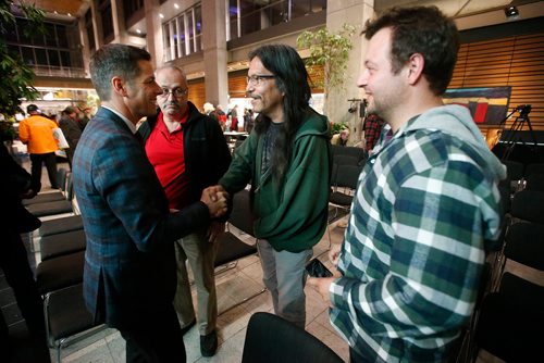 JOHN WOODS / WINNIPEG FREE PRESS
Mayoral candidate mayor Brian Bowman greets attendees after a mayoral debate at 360 Portage, Tuesday, September 25, 2018. 

