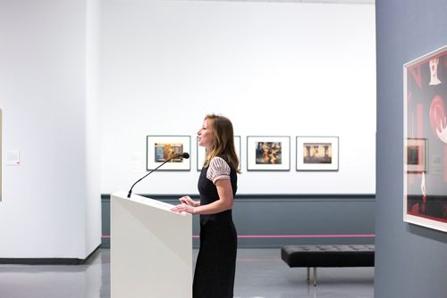 MIKAELA MACKENZIE / WINNIPEG FREE PRESS
Catherine Maksymiuk speaks at the media preview of the new fall exhibit, The 80s Image, at the Winnipeg Art Gallery in Winnipeg on Thursday, Sept. 27, 2018.  Winnipeg Free Press 2018.