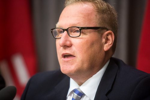 MIKAELA MACKENZIE / WINNIPEG FREE PRESS
Finance Minister Scott Fielding speaks to the media about the newly released public accounts at the Manitoba Legislative Building in Winnipeg on Friday, Sept. 28, 2018.  Winnipeg Free Press 2018.