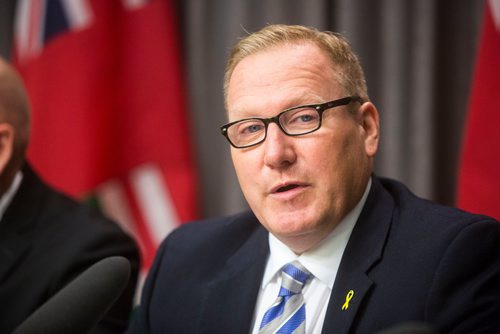 MIKAELA MACKENZIE / WINNIPEG FREE PRESS
Finance Minister Scott Fielding speaks to the media about the newly released public accounts at the Manitoba Legislative Building in Winnipeg on Friday, Sept. 28, 2018.  Winnipeg Free Press 2018.