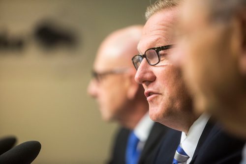 MIKAELA MACKENZIE / WINNIPEG FREE PRESS
Finance Minister Scott Fielding speaks to the media about the newly released public accounts at the Manitoba Legislative Building in Winnipeg on Friday, Sept. 28, 2018.  Winnipeg Free Press 2018.