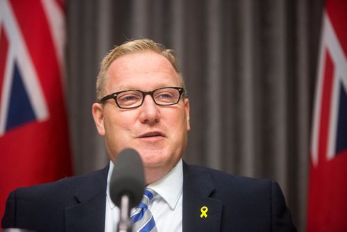 MIKAELA MACKENZIE / WINNIPEG FREE PRESS
Finance Minister Scott Fielding speaks to the media about the newly released public accounts at the Manitoba Legislative Building in Winnipeg on Friday, Sept. 28, 2018.  Winnipeg Free Press 2018.