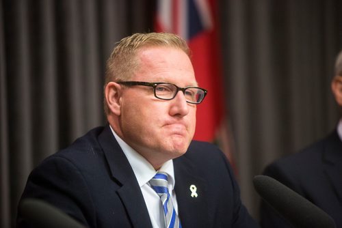 MIKAELA MACKENZIE / WINNIPEG FREE PRESS
Finance Minister Scott Fielding speaks to the media about the newly released public accounts at the Manitoba Legislative Building in Winnipeg on Friday, Sept. 28, 2018.  Winnipeg Free Press 2018.