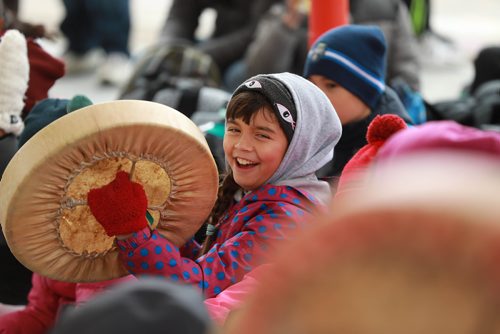 RUTH BONNEVILLE / WINNIPEG FREE PRESS

Laila Baldo learns to drum with her classmates from École Constable Edward Finney School with the help of Buffalo Gals Drumming Group to kick-off the 9th annual Winnipeg Culture Days under the Canopy at the Forks Friday afternoon.  

Standup photo 

Sept 27, 2018