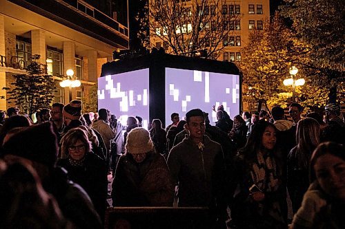 MIKE SUDOMA / WINNIPEG FREE PRESS
The Control, No Control exhibit by Montréal artist, Daniel Iregui at Saturday nights Nuit Blanche Festival got the crowd getting interactive with the ability to change the lighting and sound patterns with a single touch. September 29, 2018