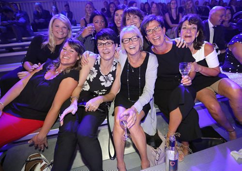 JASON HALSTEAD / WINNIPEG FREE PRESS

A group of Stonewall and retired Great West Life friends, from left, Christie Steeves, Shelagh Bakos, Geraldine Gergatz, Jan Brownlee, Aileen Wallack and Lori Gulivan enjoy the fashion show at the Nygård 50 Years in Fashion gala at the RBC Convention Centre Winnipeg on Sept. 14, 2018. (See Social Page)