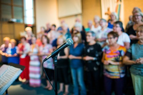 MIKAELA MACKENZIE / WINNIPEG FREE PRESS
The Sisters of the Holy Rock rehearse at the John Black Memorial United Church in Winnipeg on Tuesday, Sept. 4, 2018. 
Winnipeg Free Press 2018.