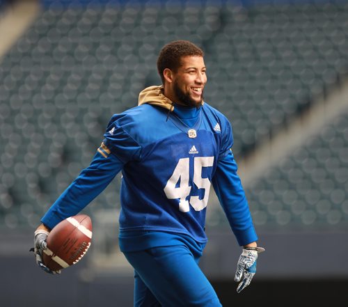 RUTH BONNEVILLE / WINNIPEG FREE PRESS

Winnipeg Blue Bombers practice at Investors Group Field Tuesday.

#45 Santos Knox.

October 2nd, 2018