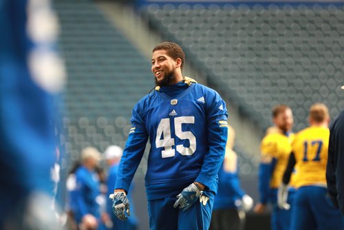 RUTH BONNEVILLE / WINNIPEG FREE PRESS

Winnipeg Blue Bombers practice at Investors Group Field Tuesday.

#45 Santos Knox.

October 2nd, 2018